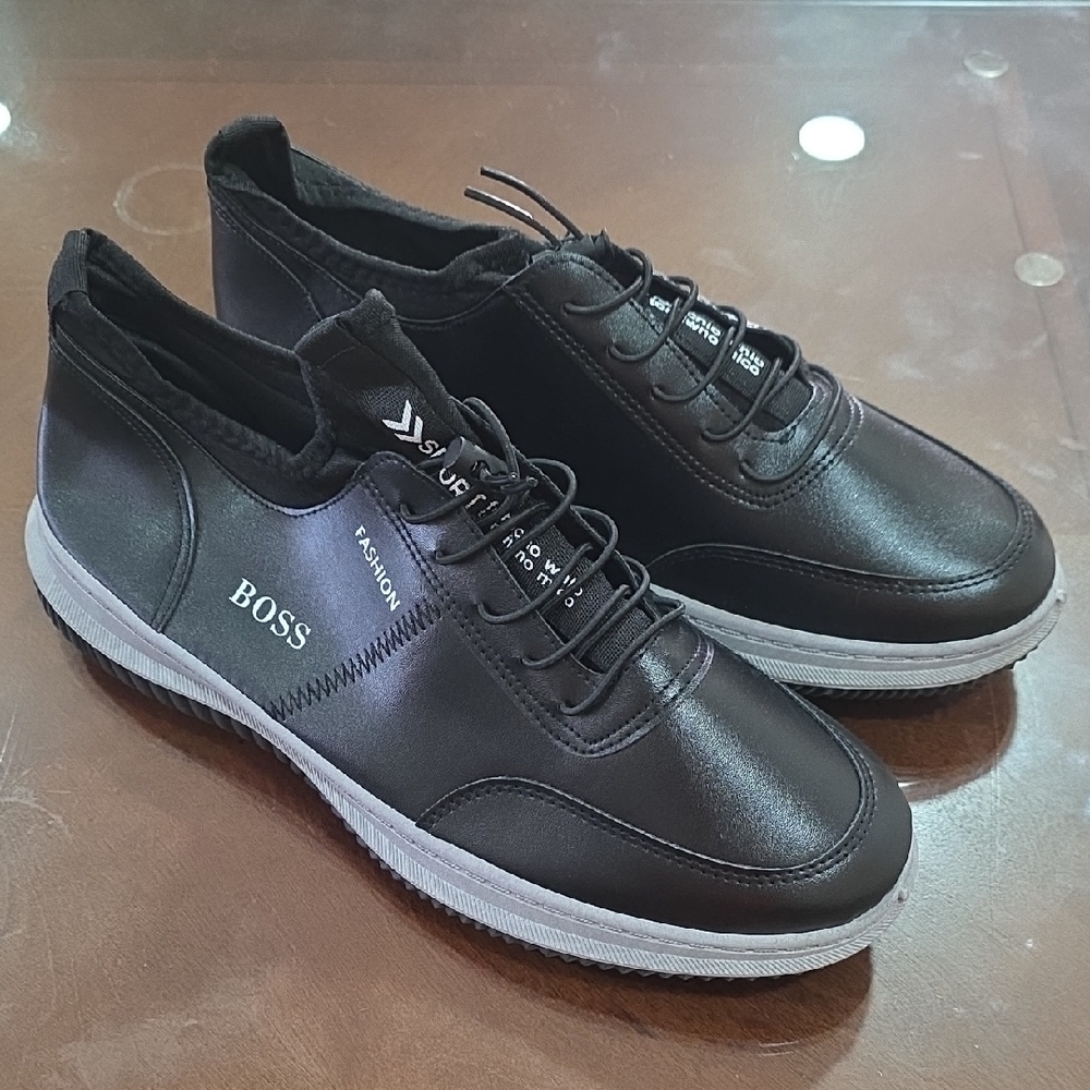 BOSS Men's Black Sneakers with White Soles